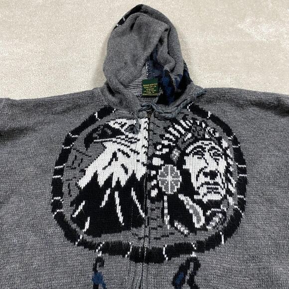 Tejidos Ruminahui Hoodie Mens L Gray Full Zip Knit Eagle Dreamcatcher Blue - Picture 4 of 8